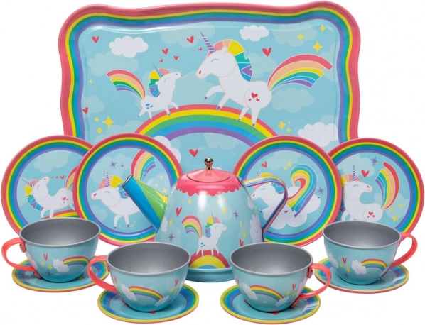 Schylling set da tè unicorno in metallo, set da 15 pezzi per bambini