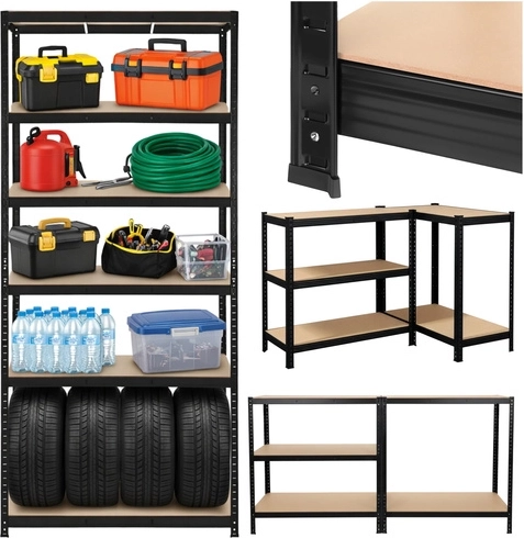 Scaffale metallico per officina e garage 220 × 100 × 45 cm, 5 ripiani, portata 1000 kg, BIGSTREN – nero