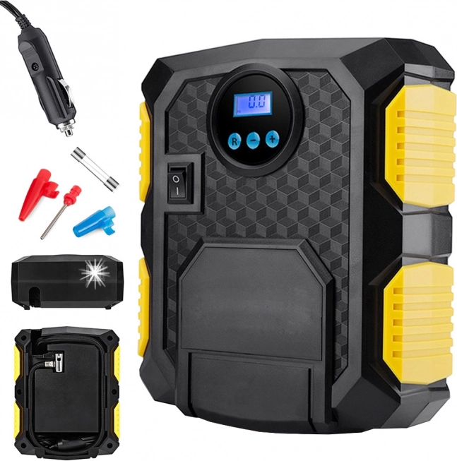 Portable 12 V Car Air Compressor with LCD Display and LED Light, 150 PSI