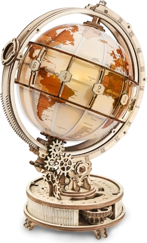 Illuminated Wooden Mechanical Globe – RoboTime 3D Kit