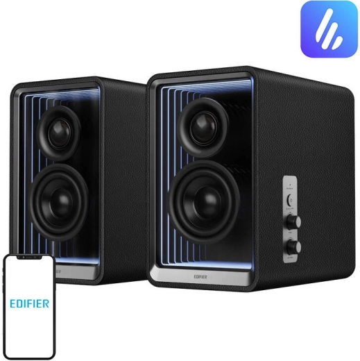 Edifier QR65 altoparlanti da tavolo neri con audio Hi‑Res e ricarica rapida
