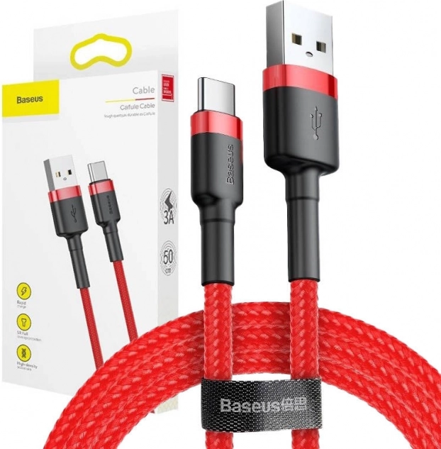 Baseus Cafule USB‑C cable 3 m, 2 A – red