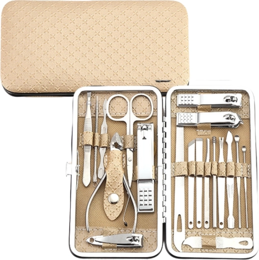 Manicure and Pedicure Set in Case, Beige, 20 Pieces