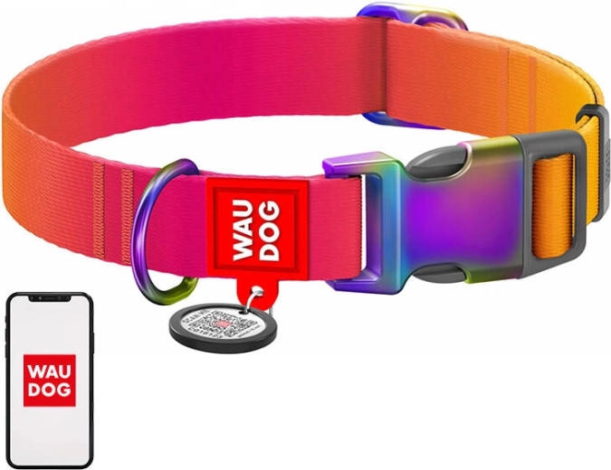 Nylon dog collar with QR code WAUDOG, orange