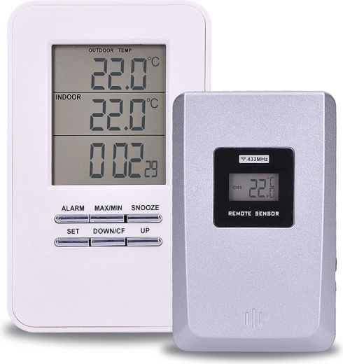 Solight termometro wireless con sensore esterno, orologio e sveglia, bianco