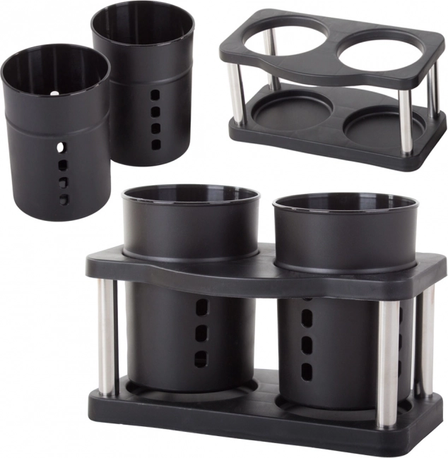 Double organizer for cutlery and utensils for the kitchen – black