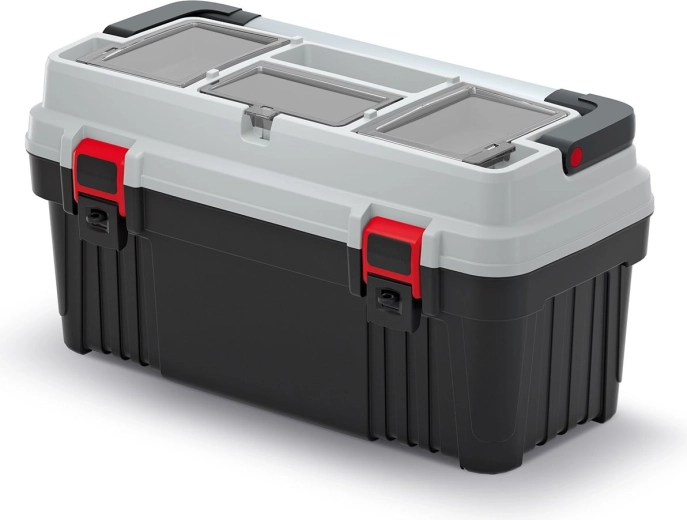 Coffre à outils avec poignée métallique OPTIMA, 586 × 296 × 305 mm, gris