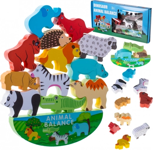 Montessori balancing game with wooden animals