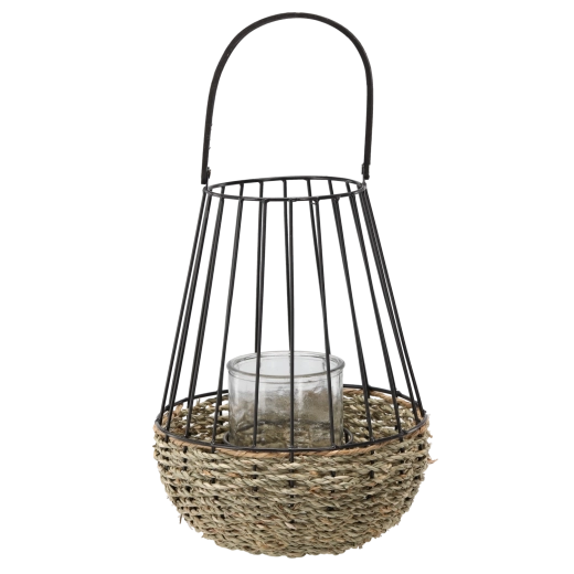 Lanterna in metallo nero‑marrone con inserto in vetro 30 × 47 cm