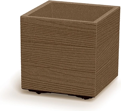 Madera Square Eco Wood Planter 29 cm – square plastic planter with wood decor