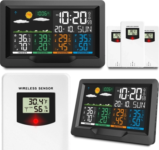 Stazione meteo wireless con display a colori e 3 sensori BD-904 nera