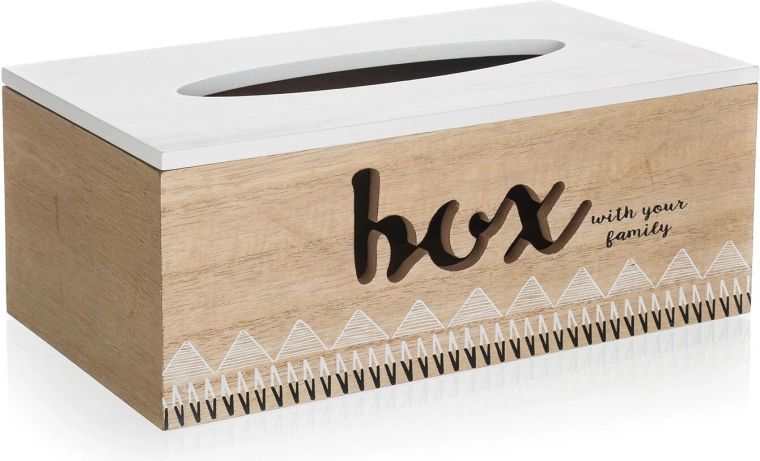 Houten tissuebox FAMILY met deksel 24 × 13,5 × 9,5 cm