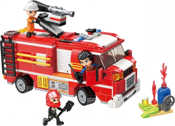 Qman Mine City Fire Line Fire Tanker Truck with Water Cannon (370-piece building set)