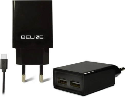BELINE Wall Charger 2× USB + USB‑C 2 A Black