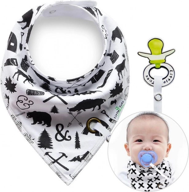 Bib with Pacifier Clip Forest Animals