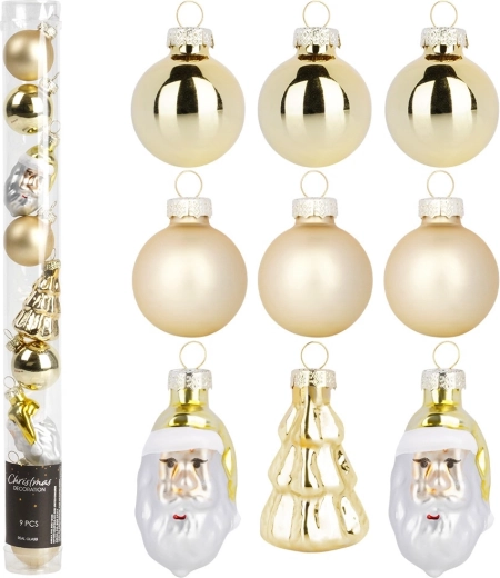 Gouden onbreekbare kerstversieringen 3 cm en 5 cm, set van 9 stuks