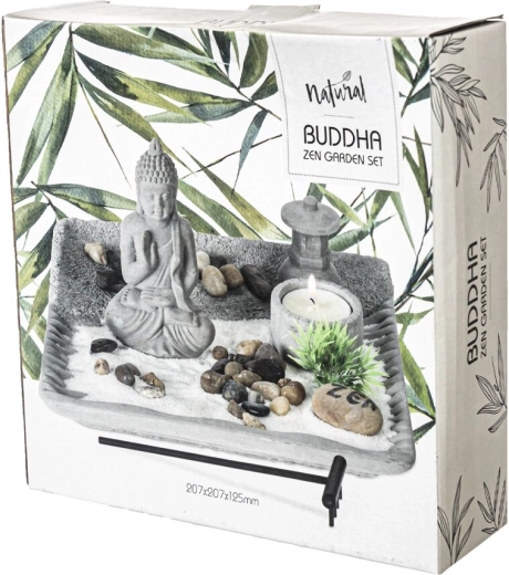 Budha svečnik iz cementa – siv komplet