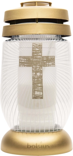 Lanterne funéraire Bolsius avec croix dorée, 22 cm