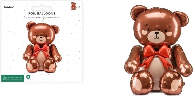 Palloncino in foil da terra Orsetto con fiocco rosso 75 × 84 cm