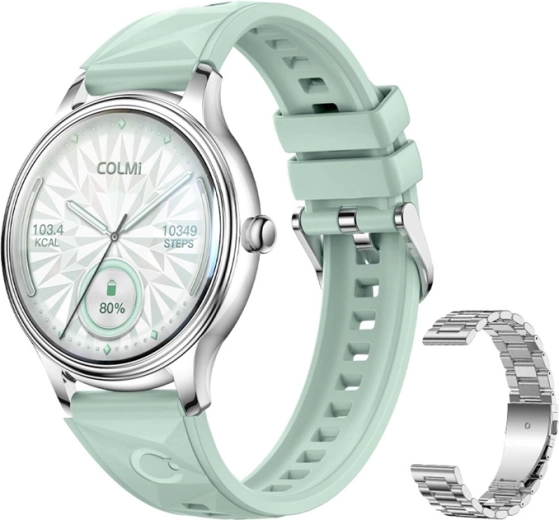 Smartwatch COLMI L28 – argento-verde con cinturino in acciaio