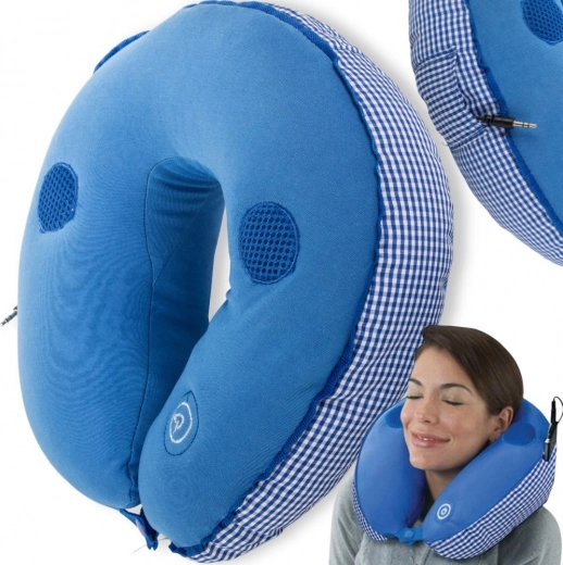 Travel neck pillow with massage and speakers