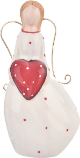 Keramische engel wit en rood – decoratief beeldje voor binnen