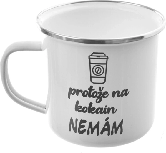 Tazza smaltata bianca «Perché…» 500 ml