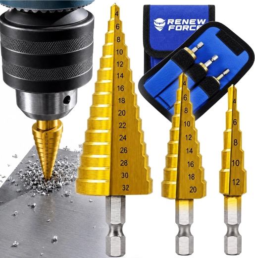 Set getrapte boren RENEW FORCE met titaniumcoating 4–32 mm