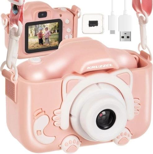 KRUZZEL Kids Digital Camera with Full HD, Selfie and Games – Pink