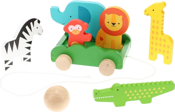 Pull-along wooden toy with animals