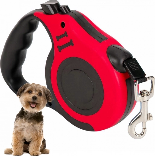 Guinzaglio automatico autoretrattile per cani 5 m fino a 15 kg – Rosso