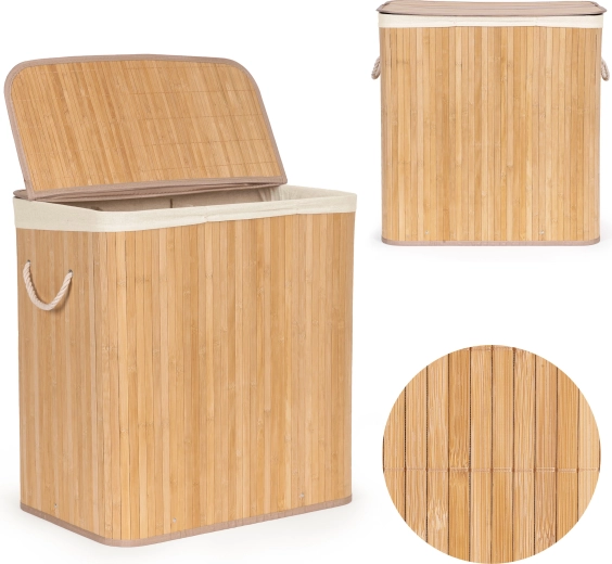 ModernHome Bambus-Wäschekorb 150 l mit 3 Fächern und Deckel