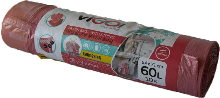 Drawstring trash bags with raspberry scent 60 L, 64 × 71 cm (10 pcs) 4 Seasons