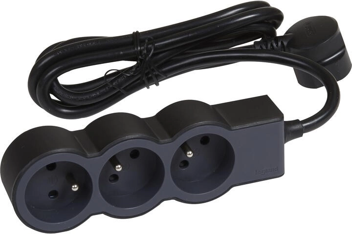 Extra-flat power strip 3× 2P+Z, 1.5 m, 16 A, 3680 W – black-gray