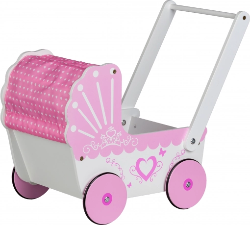 EcoToys Wooden Doll Stroller Pink Heart