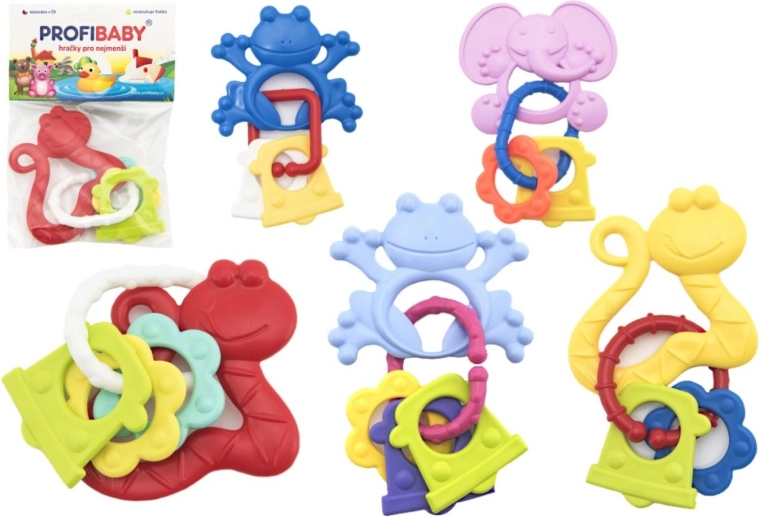 Baby teether and rattle with animals and pendants