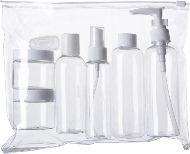 Complete travel set in a clear case