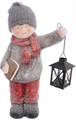 Décoration de Noël – garçon avec lanterne en polyrésine 39 cm