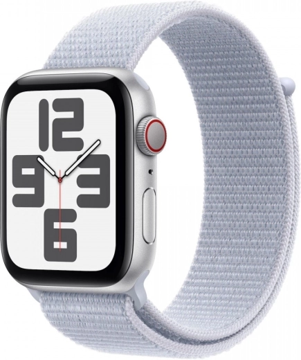 Okosóra Apple Watch SE GPS + Cellular 44 mm ezüst, kék sport szíjjal