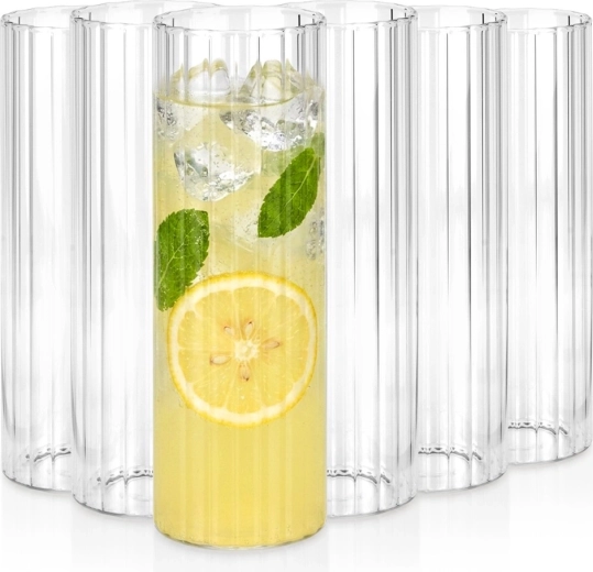 Vilde glas 560 ml, 6 stk., høje med rillet design