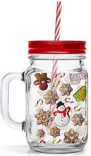 Verre avec paille TORO 450 ml – motif de Noël pain d’épices