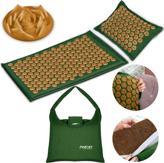 Tappetino per agopressione con cuscino NEO SPORT verde-oro