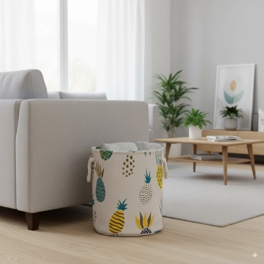 Tekstylny kosz na pranie i zabawki z motywem ananasów 30 × 35 cm