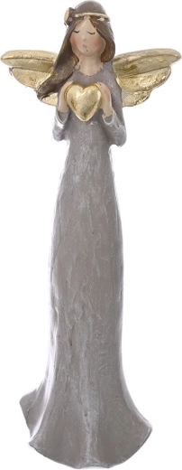 Angel decorative figurine with a heart, grey-gold