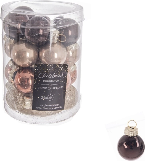 Glasjulekugler brune 2,5 cm (24 stk.)