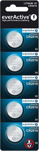 EverActive Lithium Button Batteries CR2016, blister pack of 5 pieces