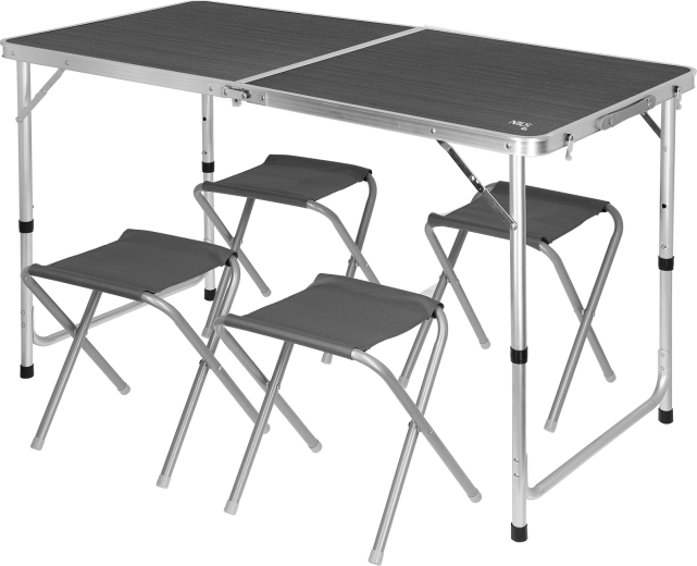 Set di tavolo da campeggio pieghevole e 4 sgabelli NILS Camp grigio scuro