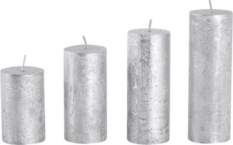 Candele rustiche dell’Avvento Provence argentate, 4 pezzi
