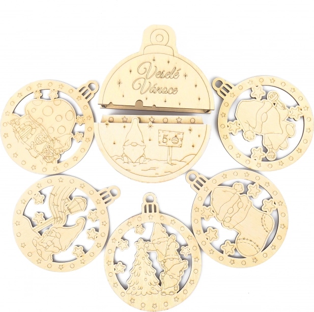 Decorazioni natalizie in legno gnomo, set da 5 pz in scatola regalo