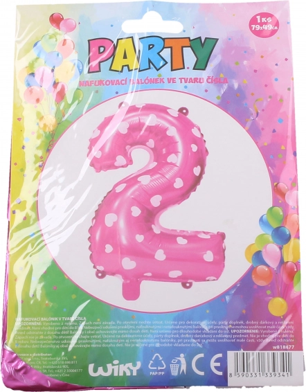 Inflatable balloon number 1 with hearts – Pink